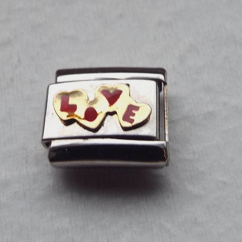 Enamel Love letters in hearts 9mm stainless steel Italian charm bracelet link